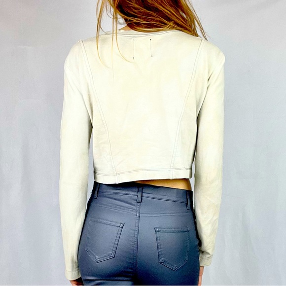 ZARA | 🤍 Vintage Style Faded Cropped Long-Sleeve Thermal Sweatshirt Crop Top - Picture 3 of 7